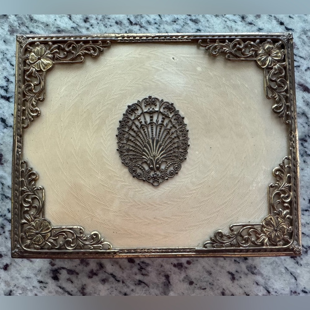 Antique Apollo Goldtone Trinket Box Velvet  Lined 1920’s 6.5” x 5” x 2”